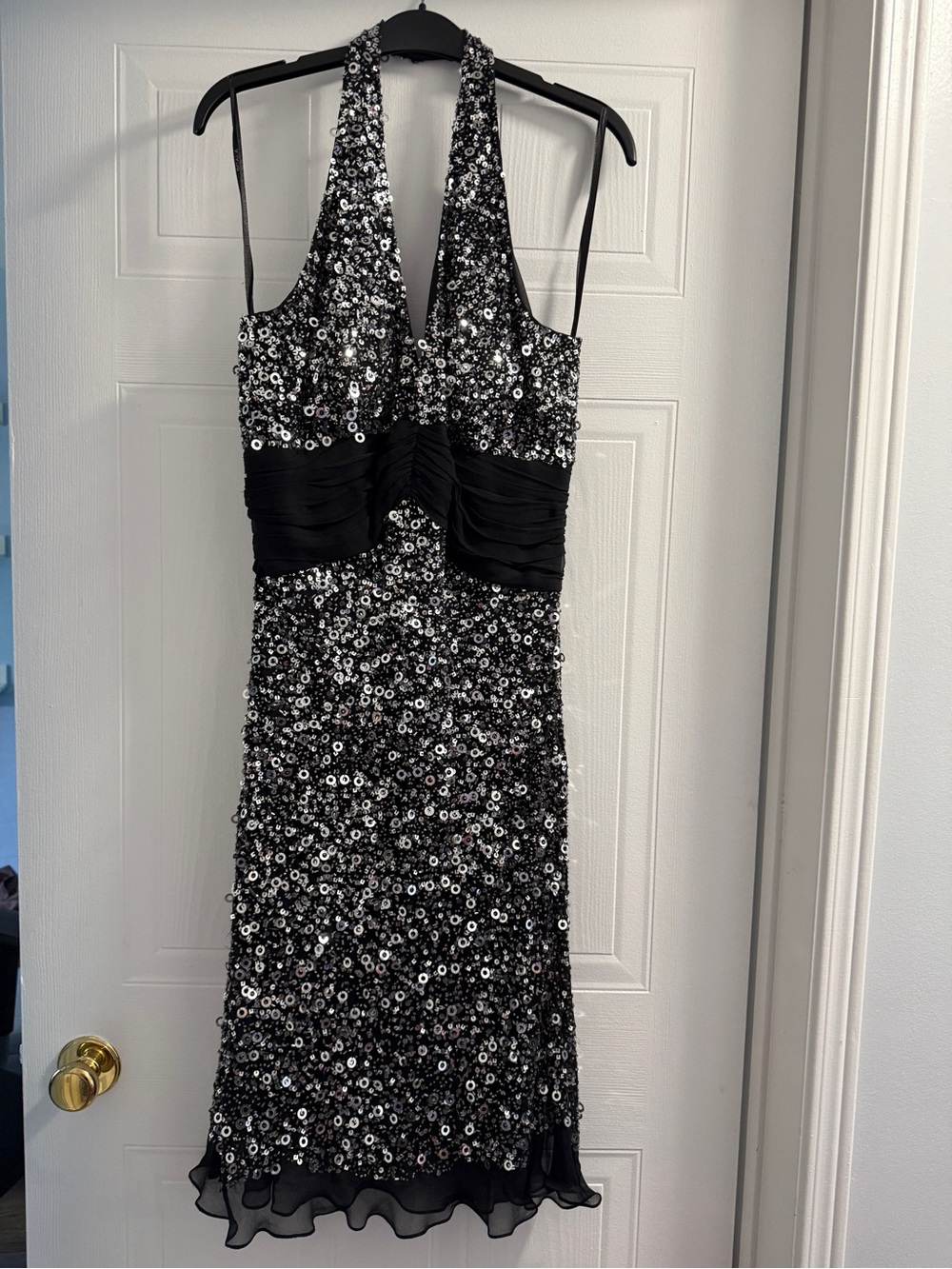Black Sequin Halter Evening Dress